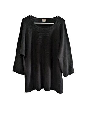 Chico's Women's Waffle Knit Style Sweater, Black, Size 2 (Large), 3/4 Sleeve